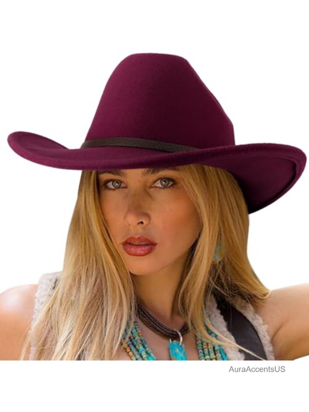 Wide Brim Felt Cowboy Hat Western Fedora Unisex Adult